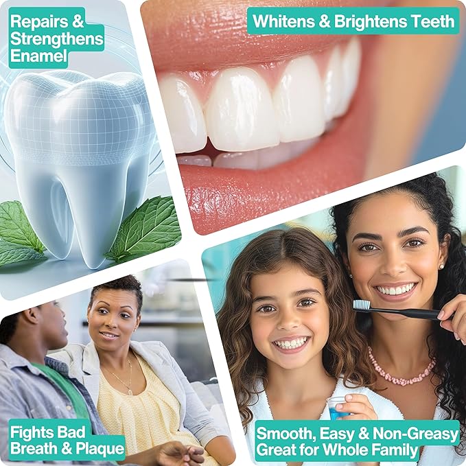 Nano-Hydroxyapatite Oil Pulling Whitening Mouthwash for Teeth and Gums, Natural & Organic, Whitens Teeth, Strengthens Enamel, Fights Bad Breath & Plaque – Smooth & Non-Greasy – for Adults - 16oz