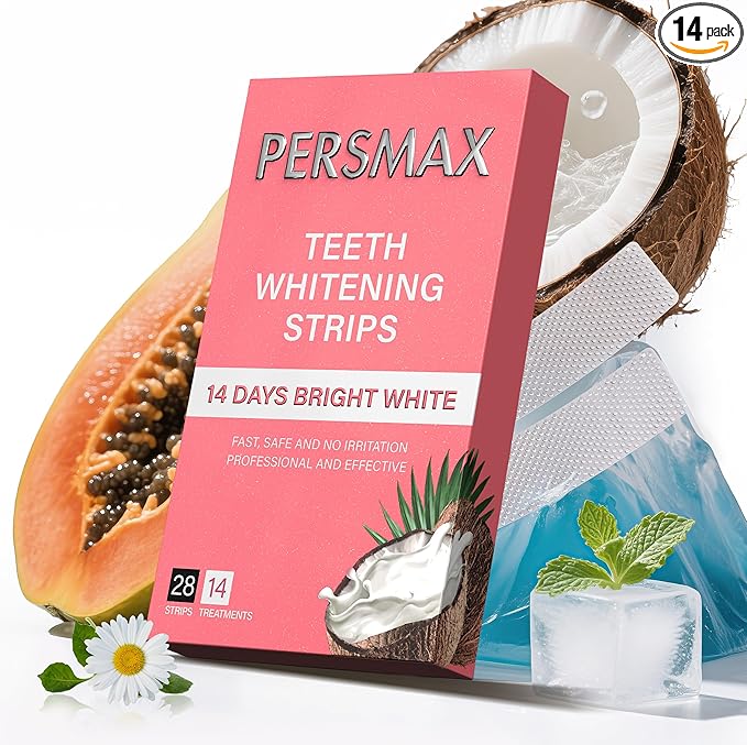 Teeth Whitening Strips for Sensitive Teeth Enamel Safe Smile Whitening Kit, 28 Strips 14 Treatments, No-Slip Remove Coffee Wine Smoking Stains Professional