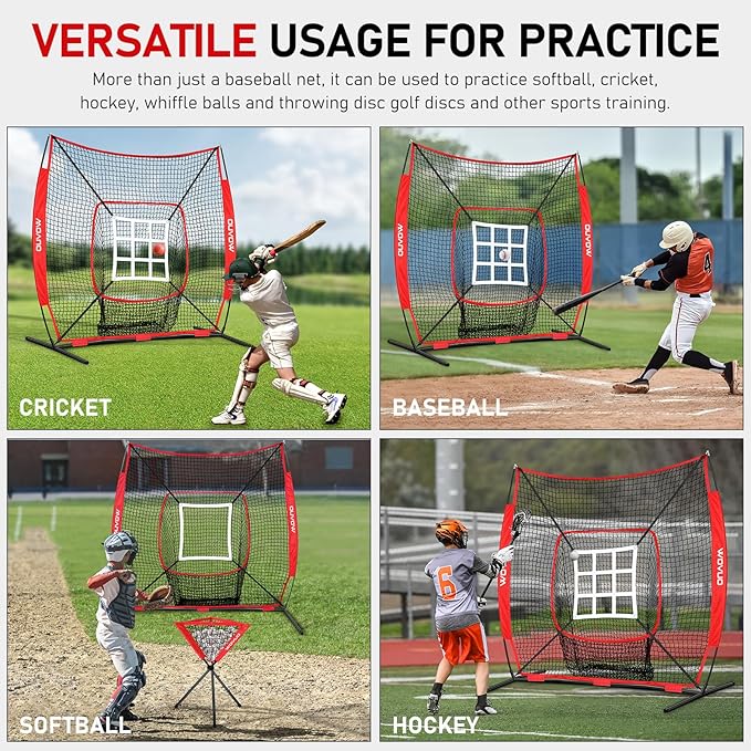 7x7 ft Baseball Net for Batting Pitching Hitting, Softball Pitching Net with Strike Zone, Tee, Ball Caddy, Softball Batting Net Baseball Training Equipment for Kids Adult Youth Sport Practice