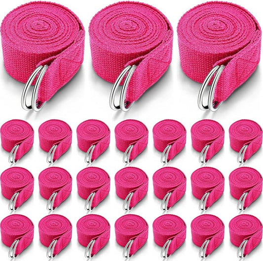 Leyndo 24 Pieces Yoga Strap Stretching Pilates Exercise Adjustable Straps 6 ft Non Elastic Yoga Belt with Adjustable D Ring Buckle for Pilates Gym Workouts Fitness