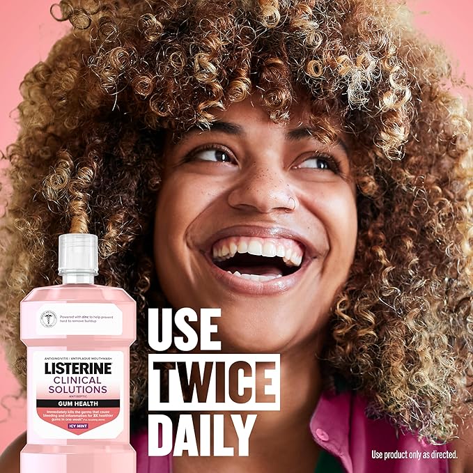 Listerine Clinical Solutions Gum Health Antiseptic Mouthwash, Antigingivitis & Antiplaque Oral Rinse Helps Prevent Buildup & Immediately Kills Germs for Healthier Gums, ICY Mint, 500 mL (Pack of 2)