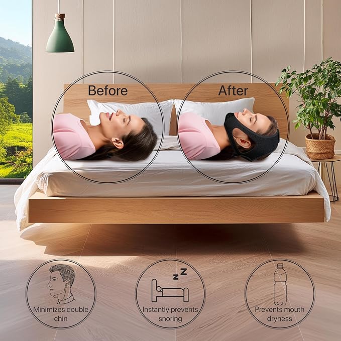 Chin Strap for CPAP Users | Comfortable Mouth Support to Encourage Closed Mouth Positioning Nasal Breathing for Men and Women Who Breathe Through The Mouth During Sleep by PIDOTI (Black, L-XL)