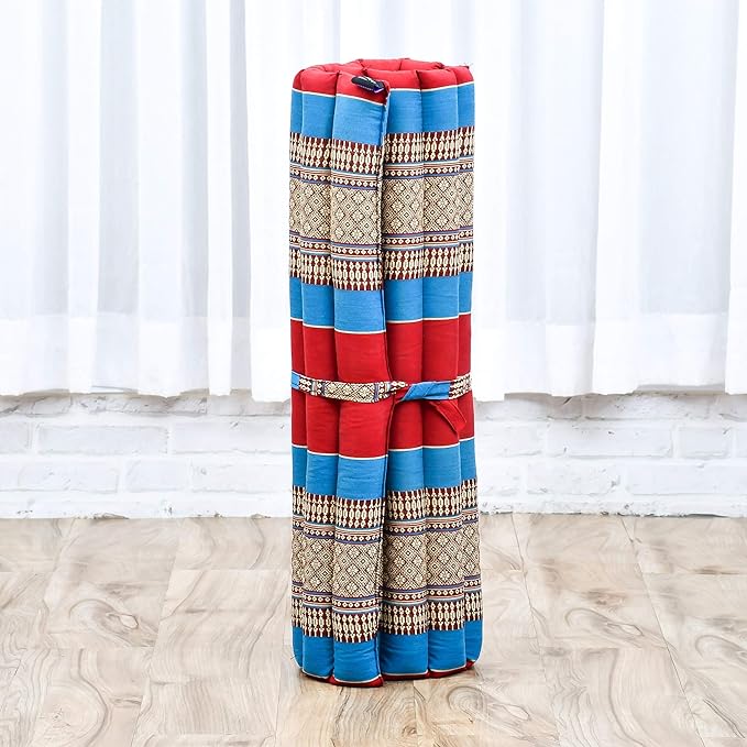 Leewadee Meditation Cushion Set – 1 Round Zafu Meditation Pillow and 1 Square Roll-Up Zabuton Meditation Mat, Pillows Bundle Filled with Kapok