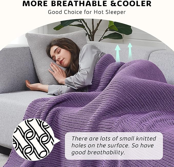 L'AGRATY Knitted Weighted Blanket - 50''x60'' 7lbs Cooling Chunky Knit Heavy for Adults Braided Crochet Throw Thick Cable Yarn Decorative No Beads Evenly Machine Washable, K - Purple (Knitted)