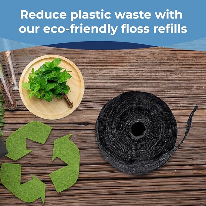 Xlent Expandable Dental Floss Treated with Activated Charcoal, Xylitol, Natural Plant Based Wax, Refreshing Mint Flavor - Pack of 5 (Refills Only)