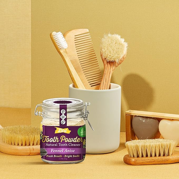 The Dirt - Remineralizing Tooth Powder, Natural Fluoride-Free Teeth Whitening Powder with Hydroxyapatite, Flouride & Gluten Free, Organic Vegan (Fennel Anise, 51g: 6 Month Supply)