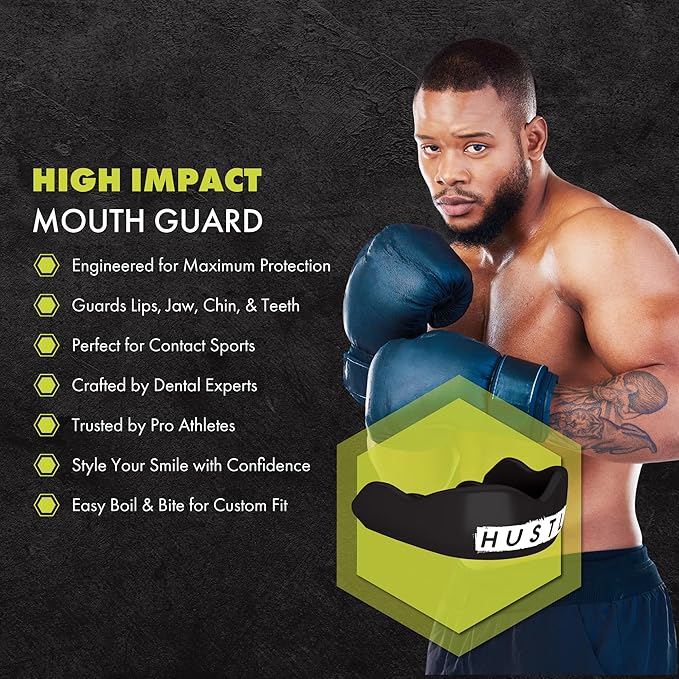DAMAGE CONTROL High-Impact Mouth Guard – Sports Mouthguard for Boxing, Football, Hockey, Lacrosse & Basketball, Protects Teeth & Jaw, Protective Mouthpiece for Adults & Youth (Youth, Hustle)