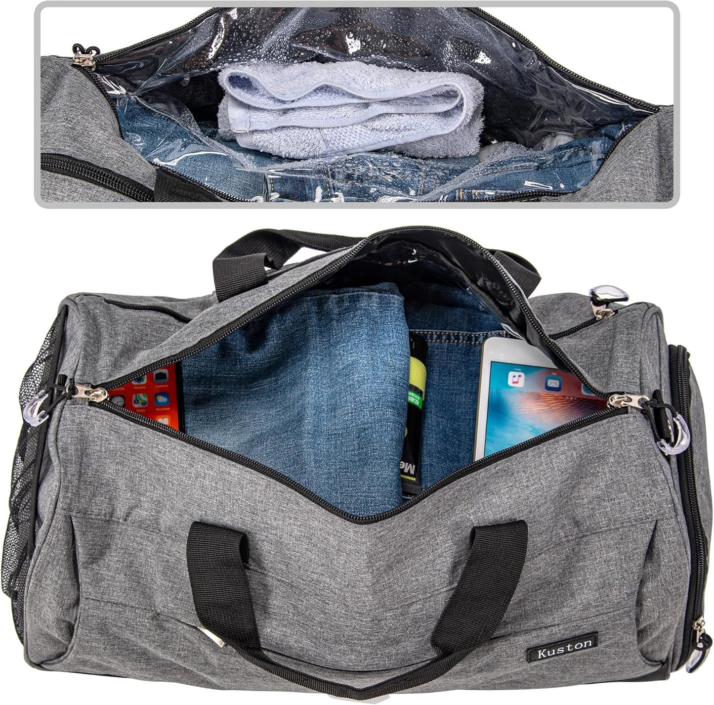 Kuston Sports Gym Bag with Shoes Compartment, Trolley Sleeve and Wet Pocket Gym Duffel Bag Overnight Bag-Upgraded