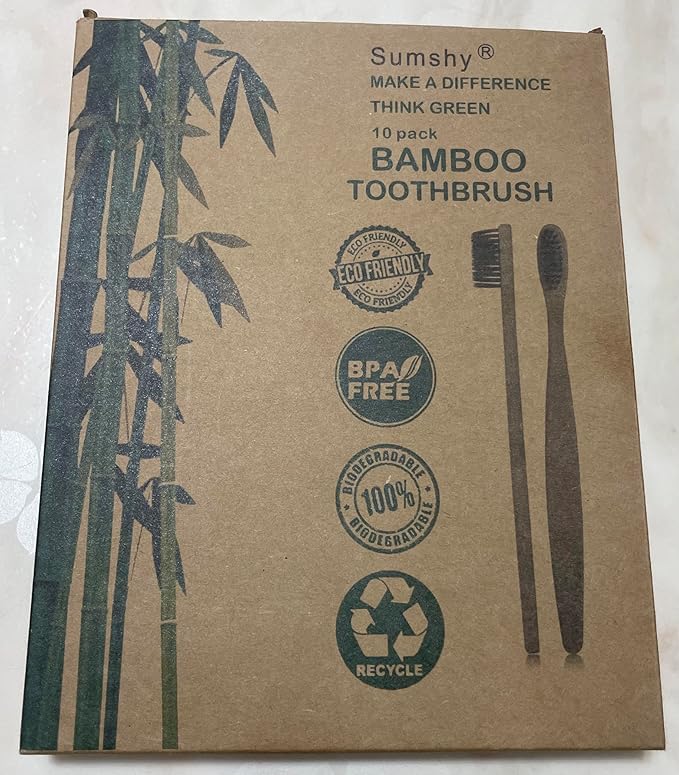 10 Color Soft Bristles Natural Bamboo Toothbrushes Set, Premium BPA Free for Best Clean, Eco-Friendly, Plastic-Free, Vegan, Biodegradable & Compostable Charcoal Wooden