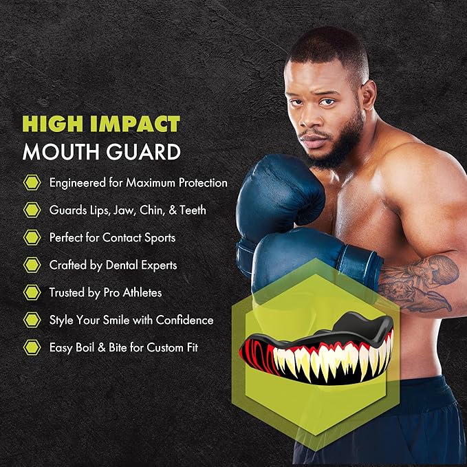 DAMAGE CONTROL High-Impact Mouth Guard – Sports Mouthguard for Boxing, Football, Hockey, Lacrosse & Basketball, Protects Teeth & Jaw, Protective Mouthpiece for Adults & Youth (Youth, SymBite 2.0)