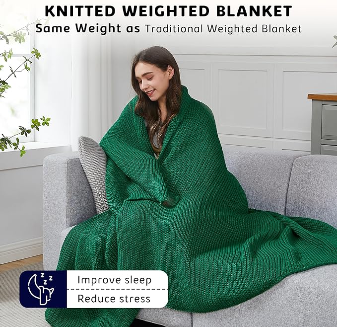 L'AGRATY Knitted Weighted Blanket - 48"x72" 12lbs Cooling Chunky Knit Heavy Blanket for Adults Braided Crochet Throw Thick Cable Yarn Knit Decorative No Beads Evenly Weighted Machine Washable