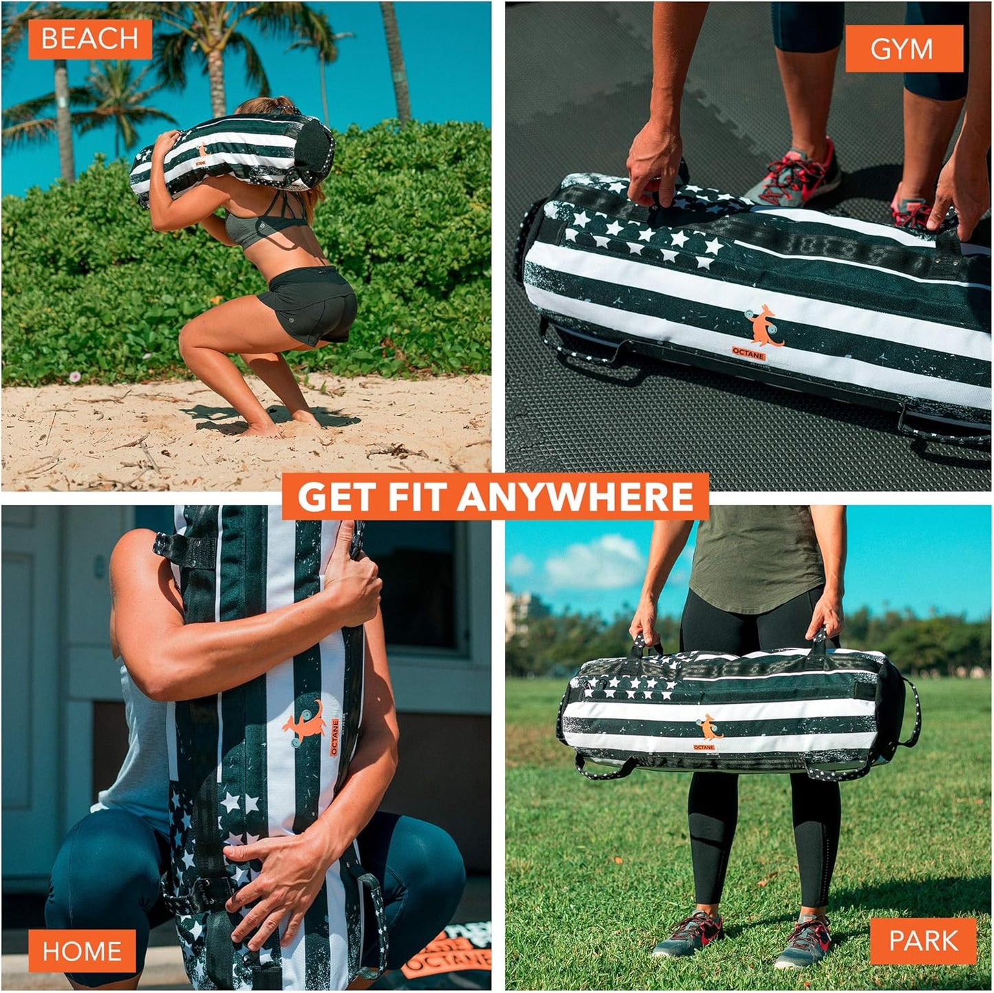 Adjustable Sandbags for Fitness 75lb - Home Workout Sandbag Set with 3 x Filler Bags and Exercise Poster - Training Weighted Sand Bag Equipment with Handles for Gym & Crossfit USA (75)