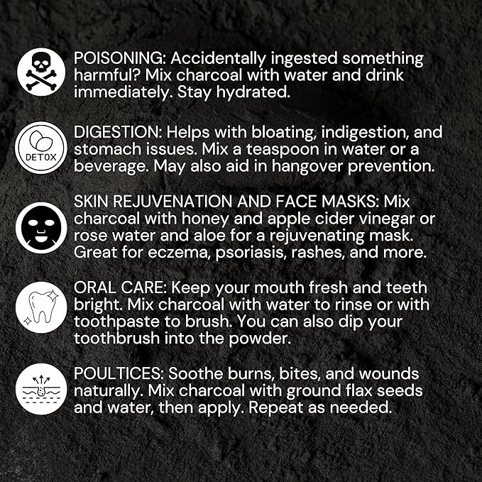 Organic Charcoal Powder by Schizandu - Activated Charcoal Natural, Vegan, Organic, GMO Free - Large Bottle 25 oz Powder