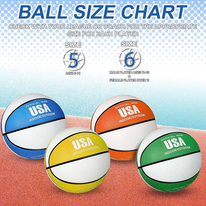 Libima 4 Pcs Rubber Basketball with Pump Official Size Indoor Outdoor Basketball Game Practice Training Kid Teen Women Men Streetbball Sport Gift Back to School
