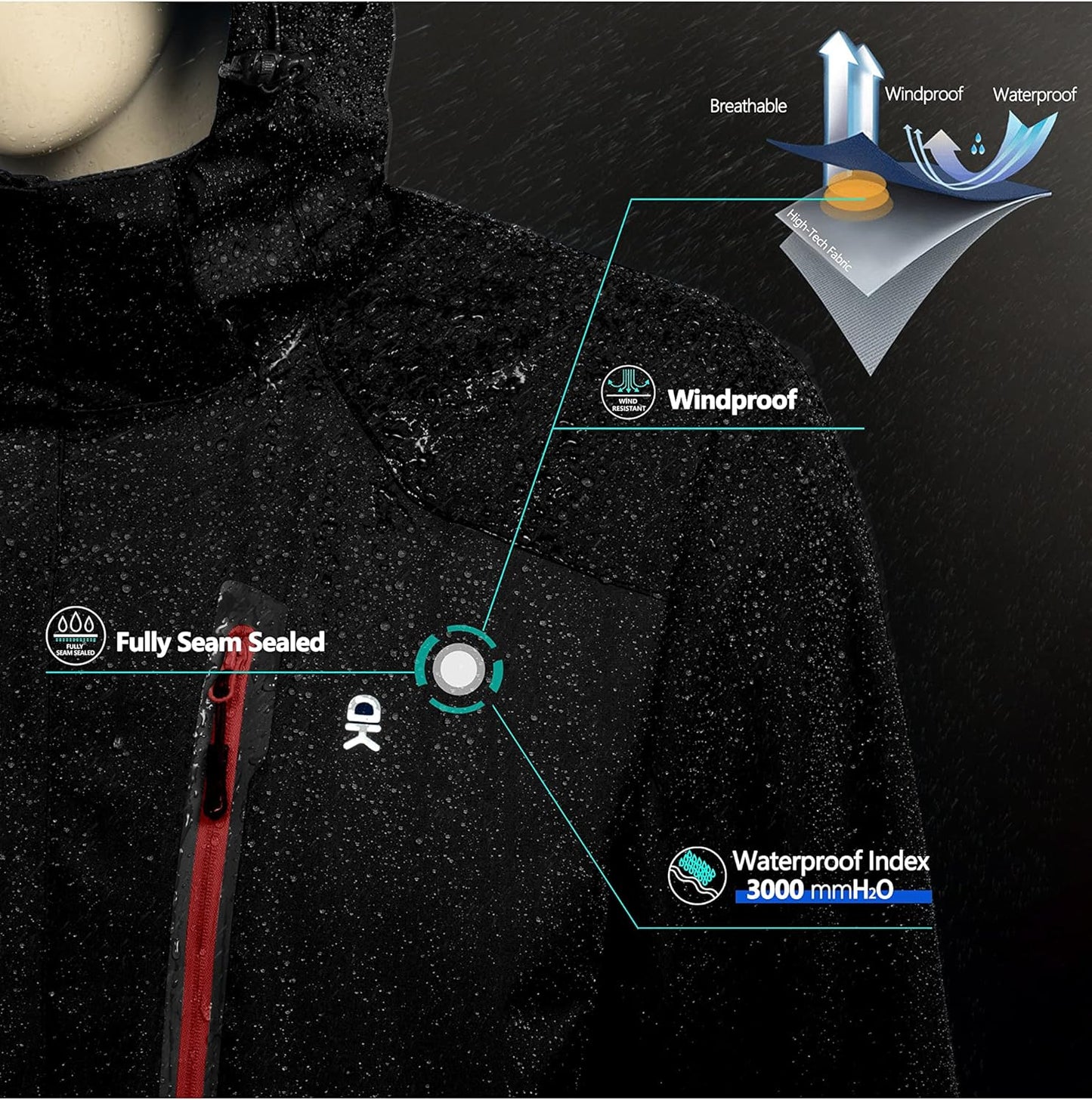 Little Donkey Andy Men's Waterproof Rain Jacket Outdoor Lightweight Hooded Raincoat for Hiking Golf Travel Fishing