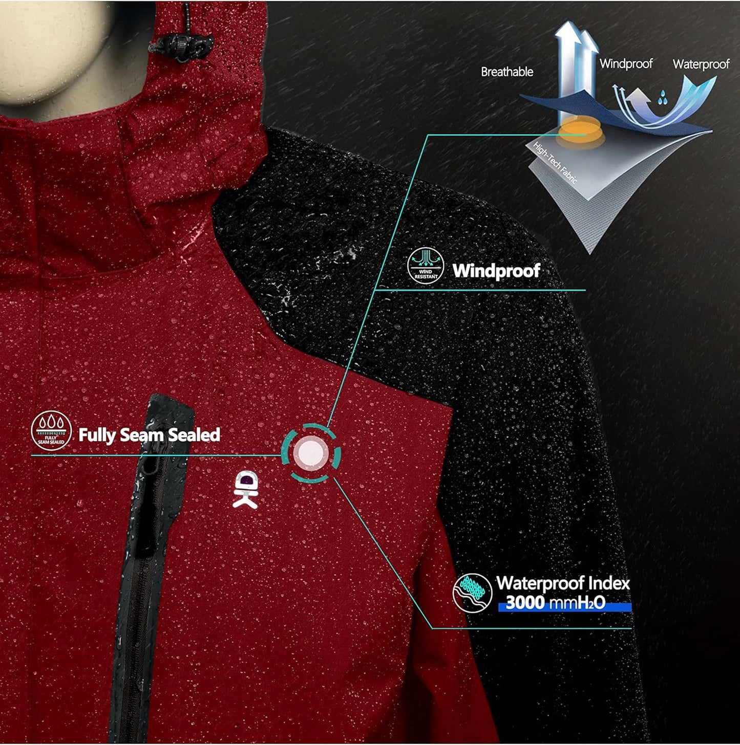 Little Donkey Andy Men's Waterproof Rain Jacket Outdoor Lightweight Hooded Raincoat for Hiking Golf Travel Fishing