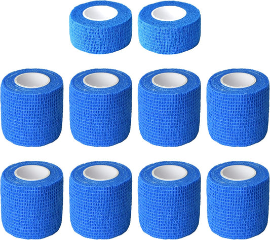 10 Pack Self Adherent Bandage Wrap Elastic Cohesive Bandage Self Adhesive Tape Vet Wrap Tape 2 Size (8Pack 2'' and 2Pack 1''), Blue