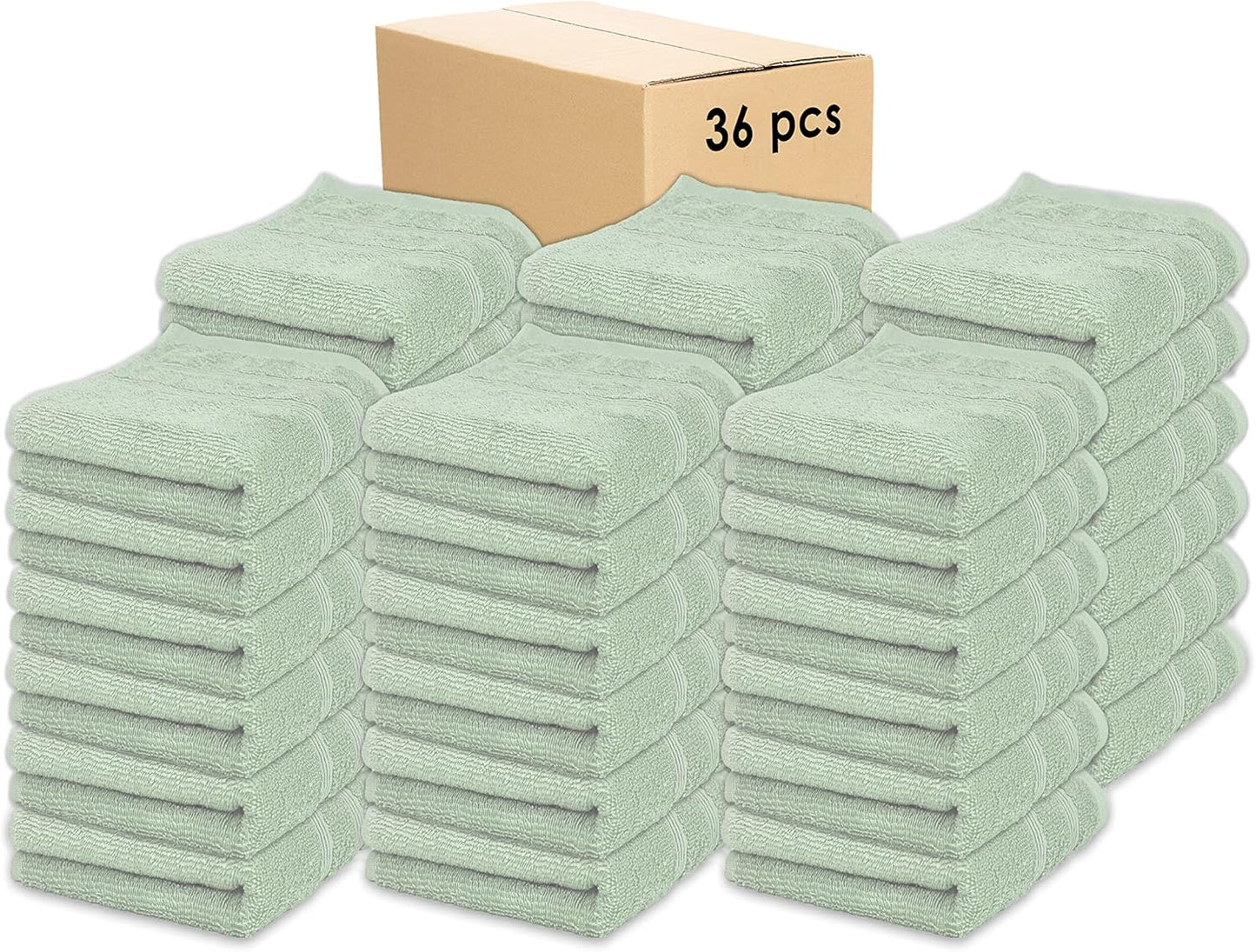 Kaufman - Premium Hand Towels Set for Bathroom, Spa, Gym, and Face Towel 100% Cotton Ring Spun, Ultra Soft Feel and Highly Absorbent Towels (SAGE Green, 36-PK)