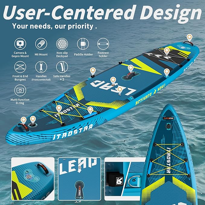 Lead 11‘ x 33" / 12’×35" Inflatable Stand Up Paddle Board - Premium SUP Board Kit - Ultra Stable Paddleboard for Adults & Youth - All Skill Levels - for Lakes, Oceans