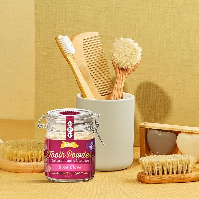 The Dirt - Remineralizing Tooth Powder, Natural Fluoride-Free Teeth Whitening Powder with Hydroxyapatite, Flouride & Gluten Free, Organic Vegan (Rose Clove, 51g: 6 Month Supply)