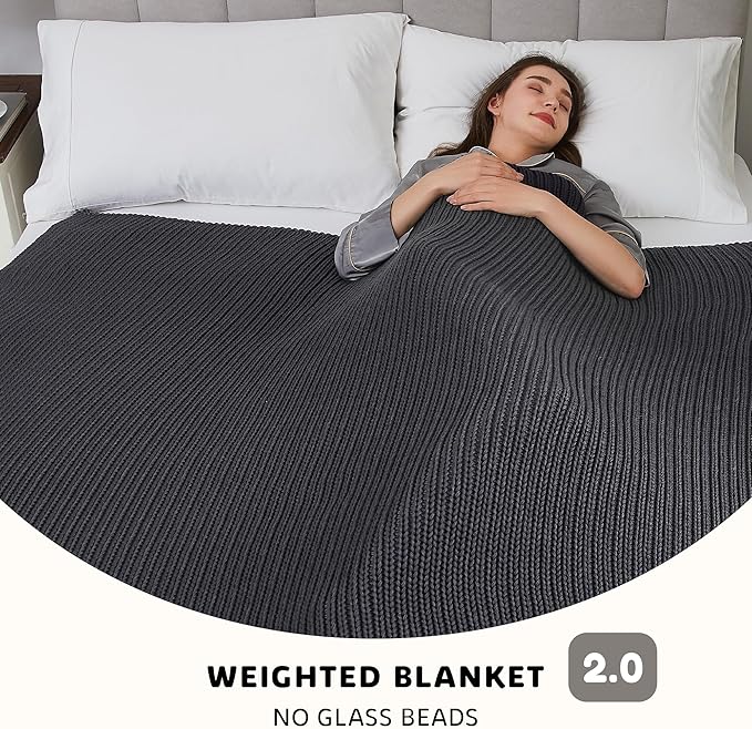 L'AGRATY Knitted Weighted Blanket - 48"x72" 15lbs Cooling Chunky Knit Heavy Blanket for Adults Braided Crochet Throw Thick Cable Yarn Knit Decorative No Beads Evenly Weighted Machine Washable
