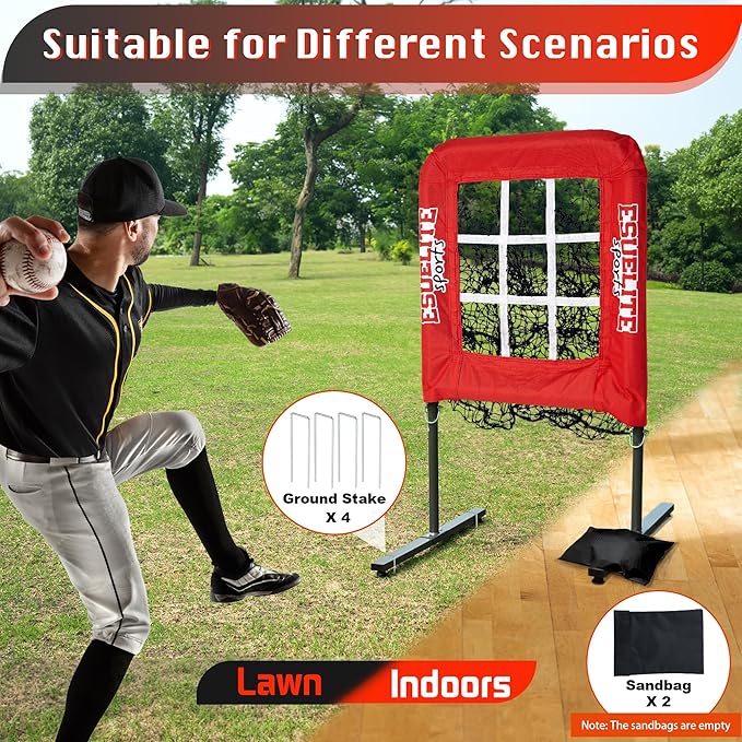 9 Hole Pitching Net with Strike Zone, Baseball Pitching Target, Softball Pitching Net, Portable Pitcher Training Equipment Height Adjustable
