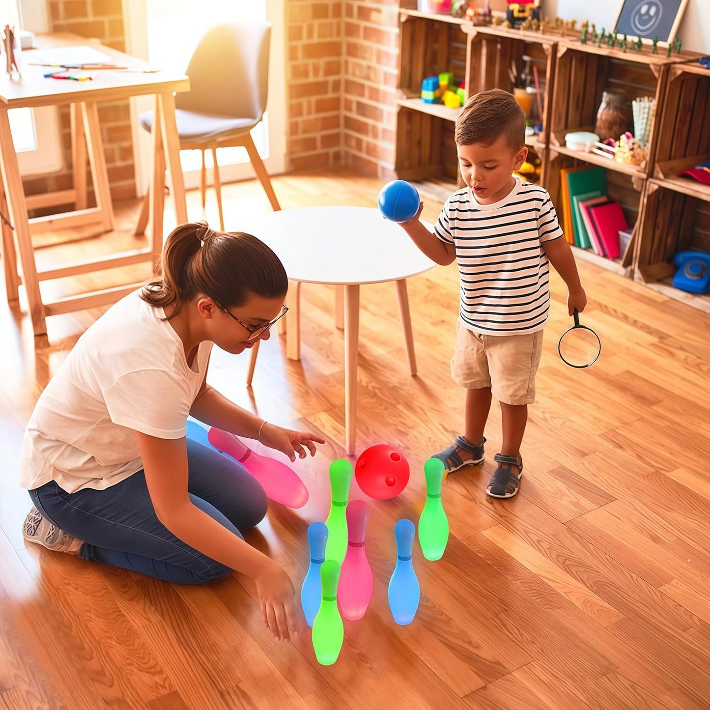 Kids Bowling Toys Set,Light up Bowling Ball Pins Toy Game Fun Sports Toy Games for Indoor & Outdoor Kids Toddler Boys Girls Children 3-6 Years