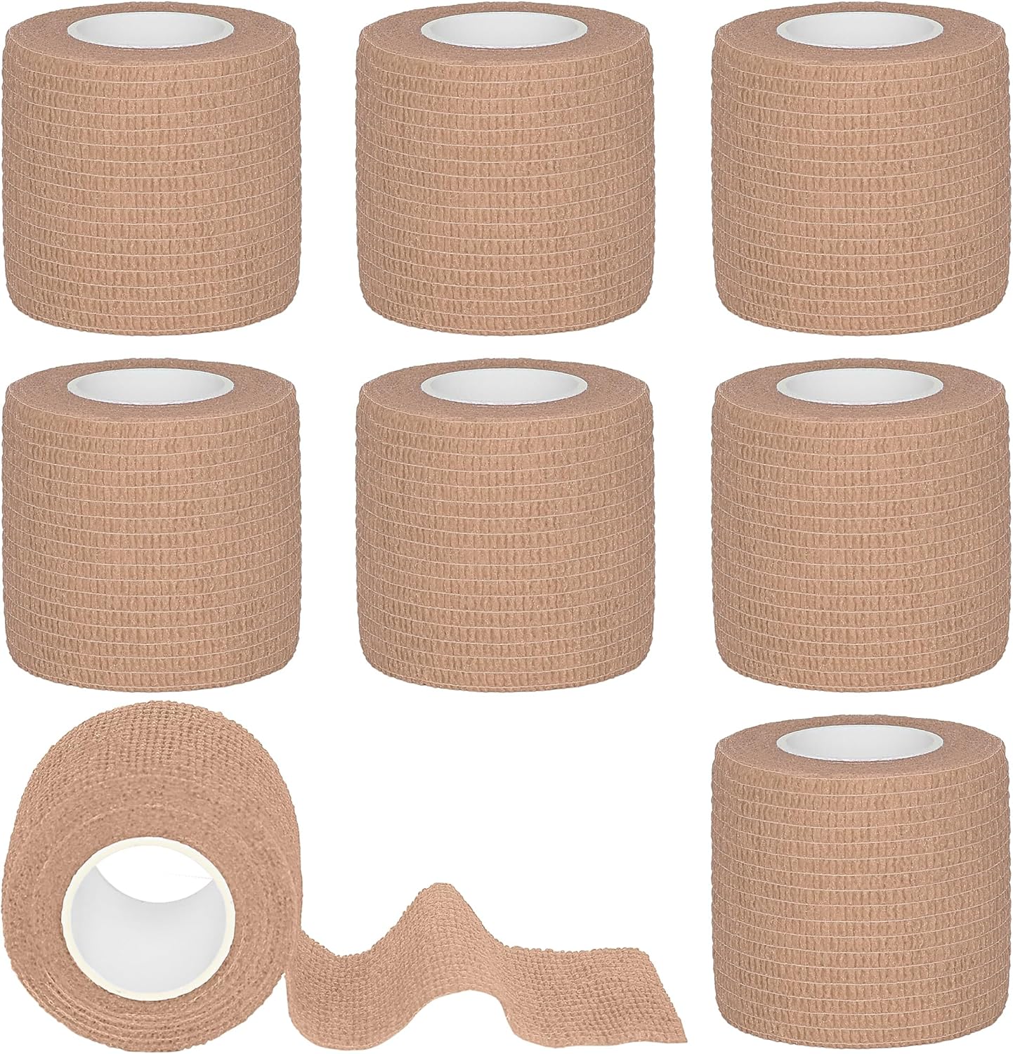 8 Rolls Cohesive Bandage 2” x 5 Yards Self Adherent Bandage Wrap Breathable Vet Tape Elastic Adhesive Bandage for Sports, Wrist, Ankle, Tattoo Wraps(Light Brown)