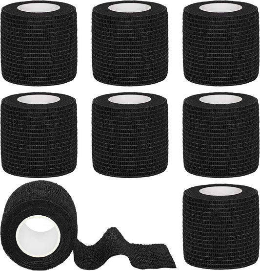 8 Rolls Cohesive Bandage 2” x 5 Yards Self Adherent Bandage Wrap Breathable Vet Tape Elastic Adhesive Bandage for Sports, Wrist, Ankle, Tattoo Wraps(Black)