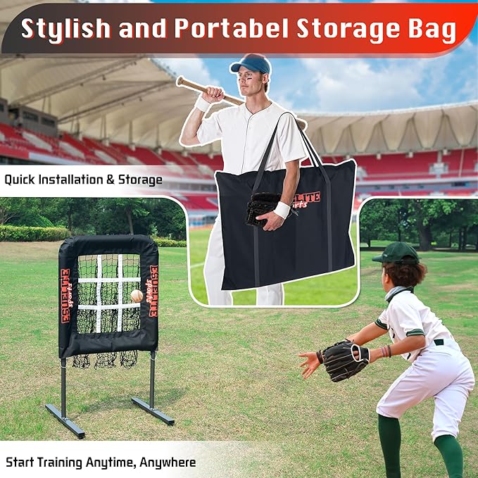 9 Hole Pitching Net with Strike Zone, Baseball Pitching Target, Softball Pitching Net, Portable Pitcher Training Equipment Height Adjustable