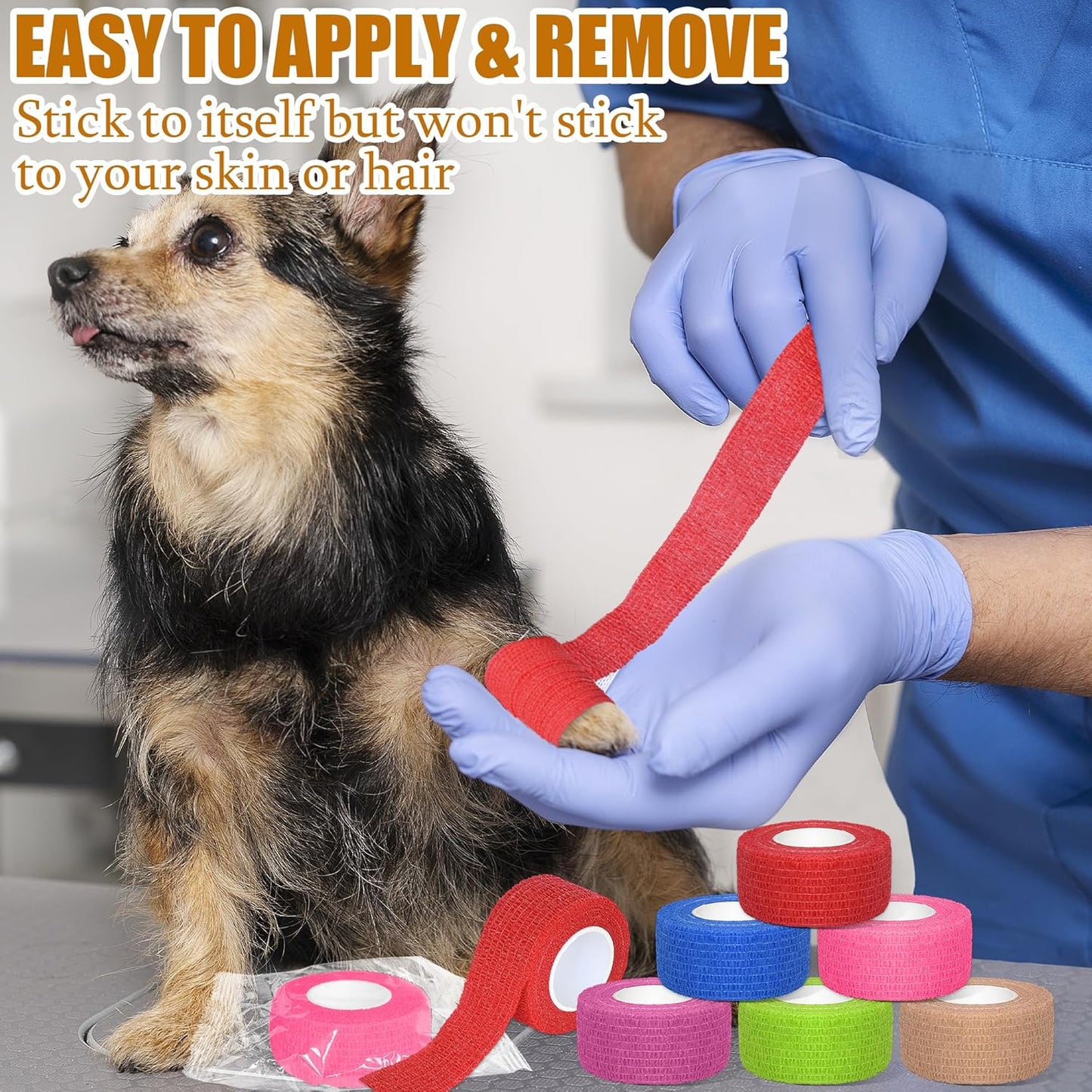 6 Pack 1 Inches Self Adhesive Bandage Wrap Breathable Cohesive Bandage Elastic Tape for Pets, Athletic, Sports, Wrist, Knee, Ankle(5 Yards Per Roll, Mixed Colors)