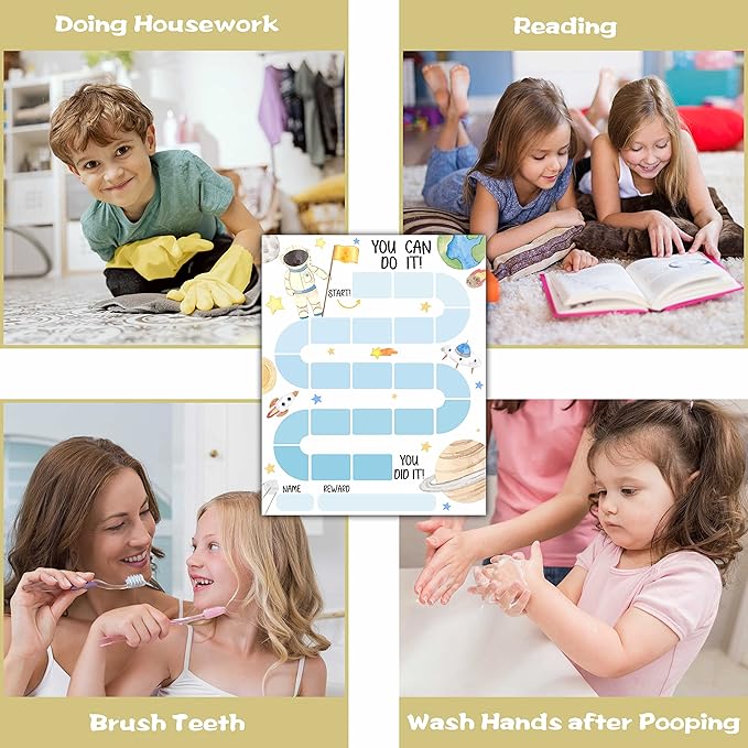 10 Outer Space Astronaut Reward Chart with 216 Round Stickers, Incentive Behavior Chart for Kids at Home Classroom, Kids Routine Daily Chore Sticker Chart-A17