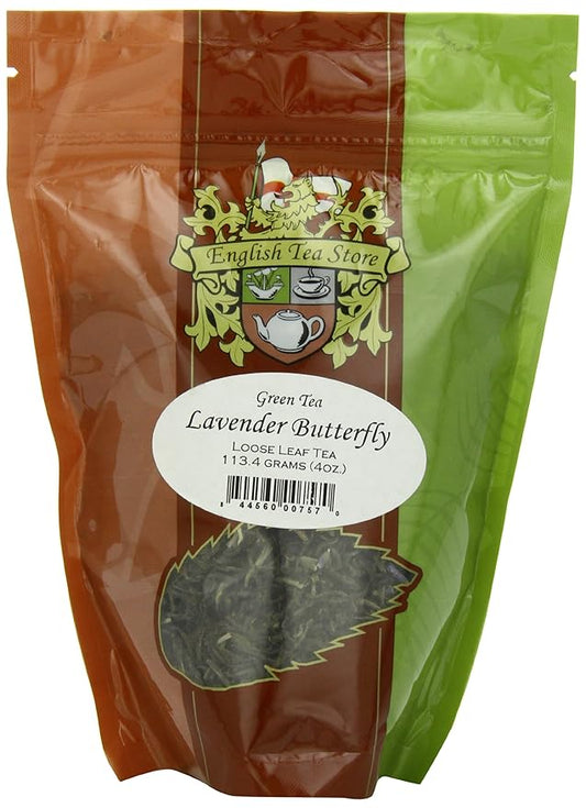 Lavender Butterfly Tea Pouches - 4oz | Loose Leaf Green Tea Blend with French Lavender | Relaxing Floral Herbal with Soothing Natural Green Tea Mix | Calming Loose Leaf