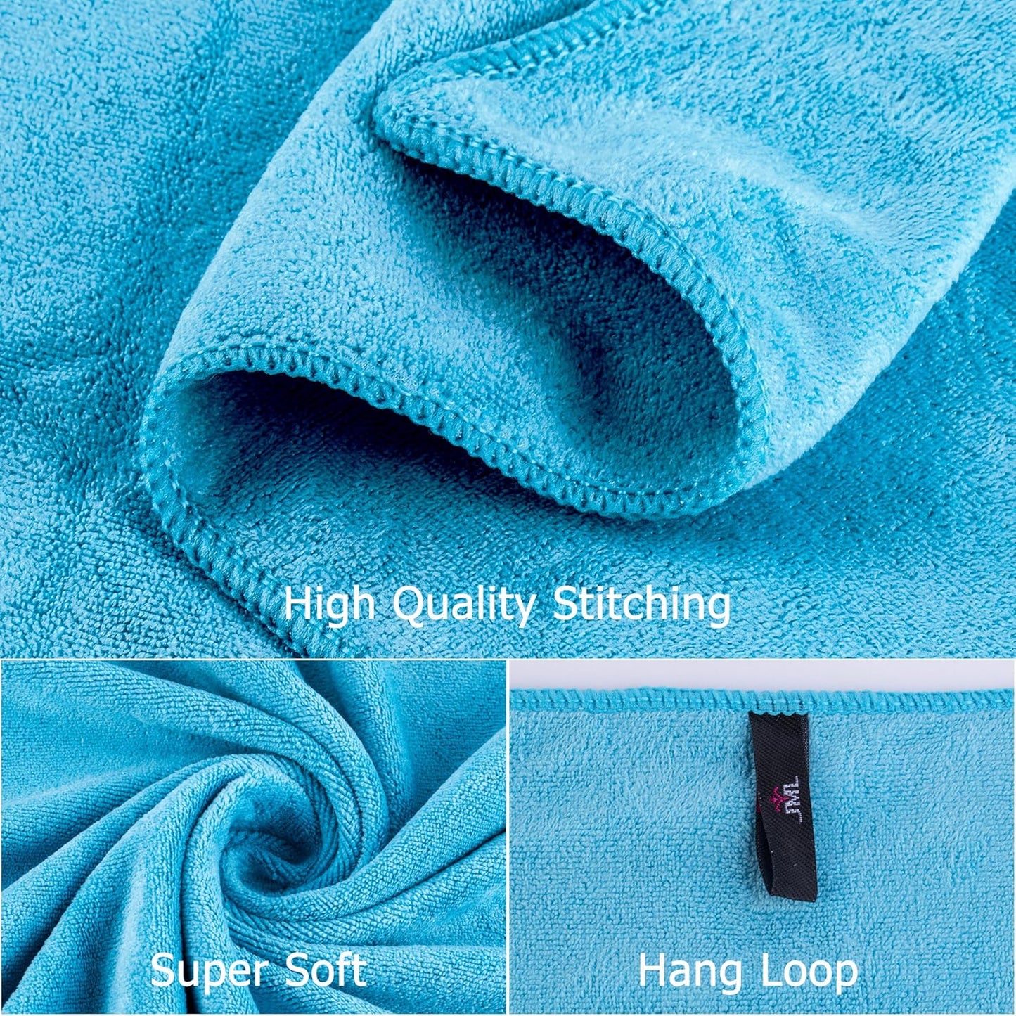 JML Microfiber Bath Towels, Bath Towel Set (6 Pack, 27" x 55") - Extra Absorbent and Fast Drying,Multipurpose Microfiber Towel for Bath, Beach, Pool, Sports, Yoga - Sky Blue