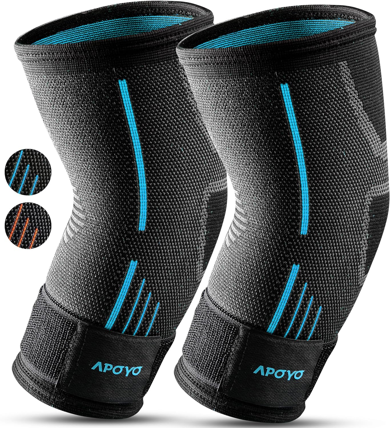 APOYO Elbow Brace for Tendonitis and Tennis Elbow, (Pair) Compression Sleeve for Arthritis, Workouts, Reduce Joint Pain During Fitness Activity (Medium)
